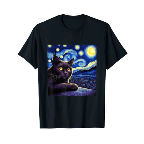 You're Art Gallery Clothes Starry Night Cat Design - Van Gogh Inspired Graphic Men Women Girls Kids T-Shirt