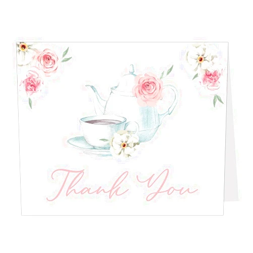 The Invite Lady Tea Cup Thank You Cards Bridal Shower Floral English Party Note Cards With Envelopes (24 count)