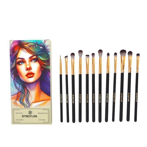 BYNDYLAN Eyeshadow Brushes, Eyeliner, Concealer, Pencil Brush, Eyebrow brush, Eye Blending Brushes with Soft Bristles, Wood Handles and Solid Ferrules - BYNDYLAN 12 Pieces Eye Makeup Brush Set