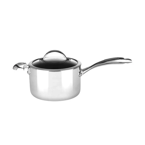 Scanpan HaptIQ 4qt/8in Nonstick Induction Suitable Cove. Saucepan, Mirror Polished Stainless Exterior
