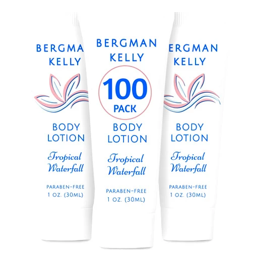 BERGMAN KELLY - Travel Size Lotion - 1 fl oz, 100 PK, Tropical Waterfall - Delight Your Guests w/Invigorating & Refreshing Body Lotion - Quality Mini & Small Size Guest Hotel Toiletries in Bulk