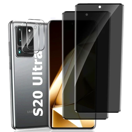 SURFCUZ For S20 Ultra Privacy Screen Protector and Camera Lens Protector (2+2 Pack), Anti-Spy Tempered Glass,Anti Glare,3D Full Coverage, Easy Installation,No Bubbles,for Samsung Galaxy S20 Ultra 5G 6.9 Inch
