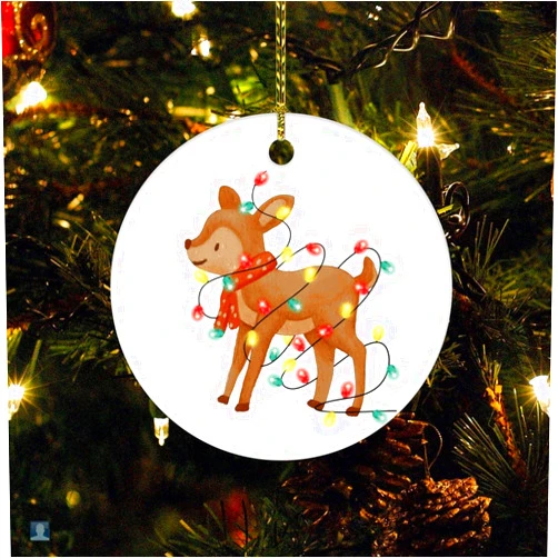 DOREENABE Christmas Ornament Deer Figurine Tangled Lights Double-Sided Ceramics Ornaments Reindeer Lights Gifts Keepsake for Family Xmas Trees Decorations Keepsake Gifts