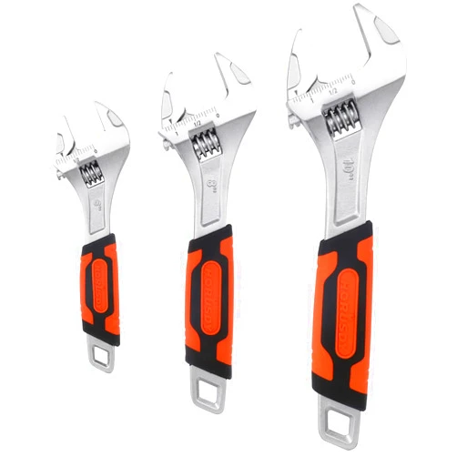 HORUSDY 3-piece Adjustable Wrench Set, 6-Inch 8-Inch & 10-Inch, Metric & SAE Scales, Extra-Wide Jaw Crescent Wrenches Set