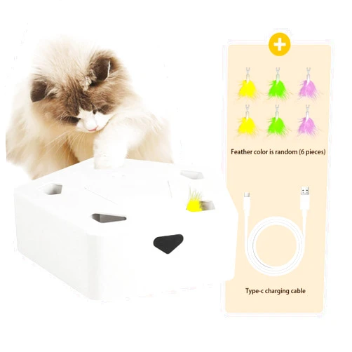 LALAAI Indoor Interactive Cat Toy, Intelligent Sensing Trigger, Feather Toy That Cannot Be Caught, Suitable for Cats to Exercise and Relieve Boredom, Six Feather Replacement, Rechargeable