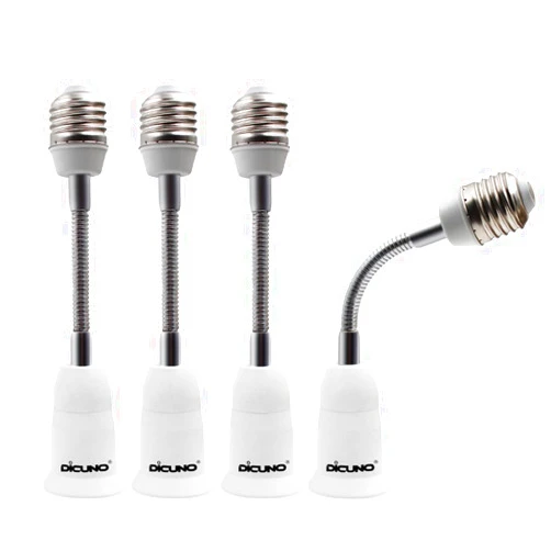 DiCUNO E26 15.5CM/5.5 Inch Extension Socket Extender Adapter, E26 to E26 Flexible Extension, All-Directional Adjustable Standard Medium Light Bulb Socket Converter (4-Pack)