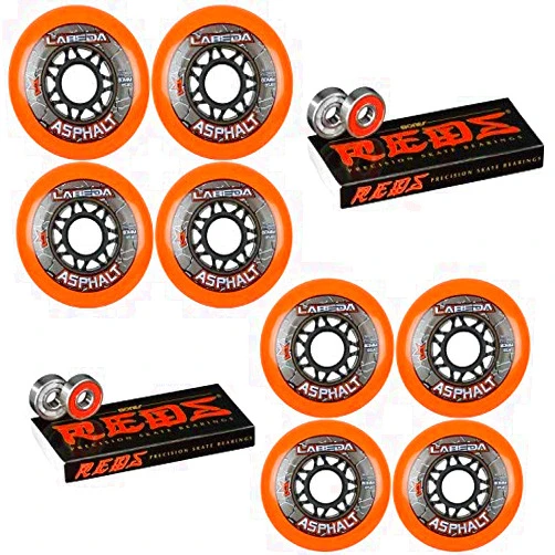 Labeda Asphalt Inline Roller Hockey Wheels 80mm Orange 85A 8-Pack Bones Reds