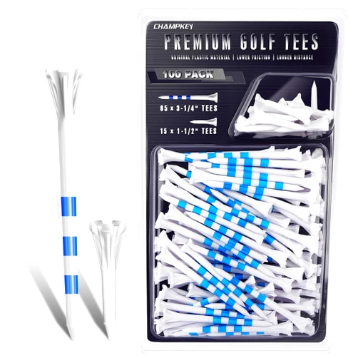 CHAMPKEY Professional 5 Prongs Golf Tees 100 Pack | 85 Driver Tees with 15 Iron/Hybrid Tees Mixed Pack | Low Friction and Resistance Golf Plastic Tees