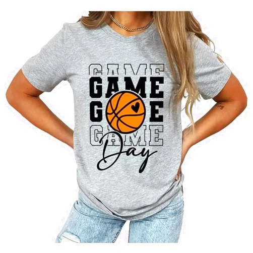 Euoehody Game Day Basketball Tshirt Woman Sunday Funday Shirts Vintage Basketball Shirt Funny Basketball Graphic Tee Tops