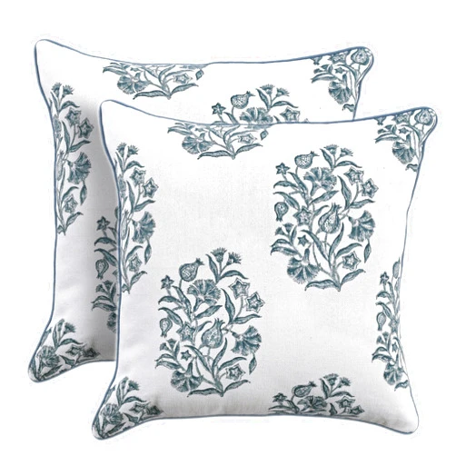 CPC COTTON PRINT CLUB CPC Throw Pillow Covers for Couch, 18x18 Inch Decorative Couch Pillows for Living Room, 100% Cotton Boho Cute Outdoor Pillows, Flower Pillow Covers or Preppy Throws-Indigo Blue