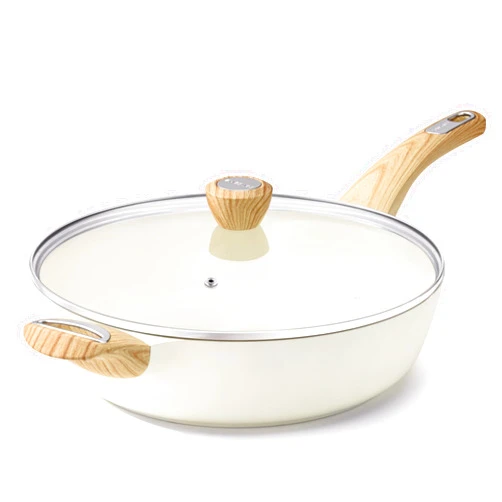 SENSARTE Nonstick Deep Frying Pan, 12 Inch Large Skillet Pan, Induction Cookware, 5Qt Non Stick Saute Pan with Lid, White Non Toxic Cooking Pan with Helper Handle, PFOA PFOS APEO Free