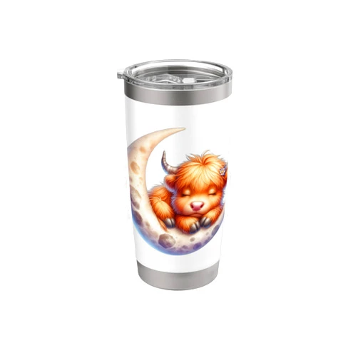 Cute Baby Highland Cow Sleeping on the Moon Heifer Farm Stainless Steel Insulated Tumbler