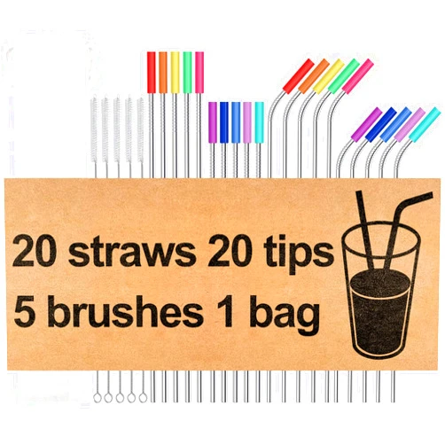 MUTNITT 20 Pack Reusable Stainless Steel Metal Straws,10.5