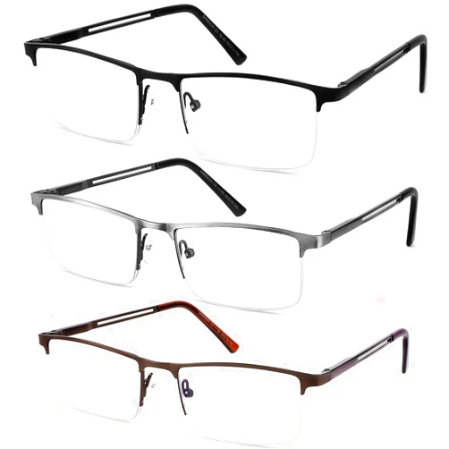 JJWELL 3 Pack Blue Light Blocking Reading Glasses for Men Anti Computer Glare Eyestrain Spring Hinge Readers with Pouches
