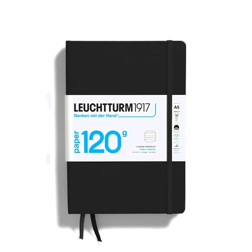 LEUCHTTURM1917-120G Special Edition - Medium A5 Ruled Hardcover Notebook (Black) - 203 Numbered Pages with 120gsm Paper