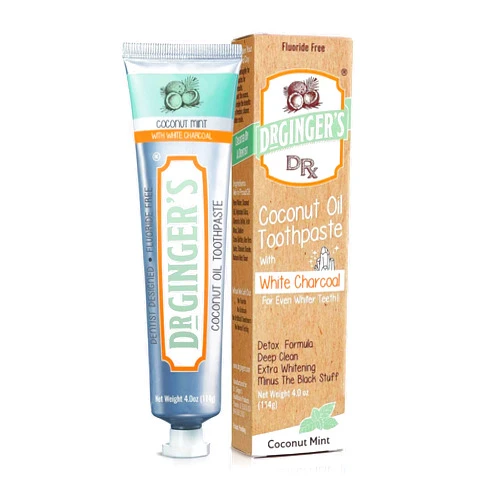 Doctor Ginger's Dr. Ginger's Coconut Oil Toothpaste with White Activated Charcoal, All-Natural Whitening Power, Enamel-Safe, Reduces Plaque & Gum Sensitivity, Fluoride-Free, Coconut Mint Flavor, 4oz, 1ct