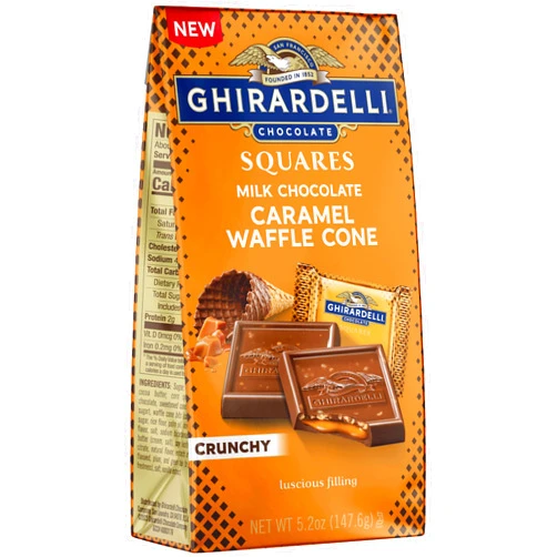 GHIRARDELLI Milk Chocolate Caramel Waffle Cone Squares – Rich Milk Chocolate with Caramel and Crispy Waffle Pieces, Individually Wrapped, 5.2 oz Bag