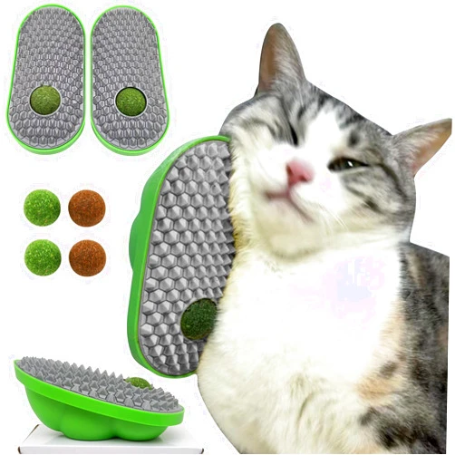 Miwoowim 2 Pcs Catnip Toys Balls That Stick on Wall,Cat Toy Ball, Catnip Wall Balls for Cats Lick,Cat Face Scratchers, Cat self Groomer for Indoor Cats, Cat Corner Brush Wall