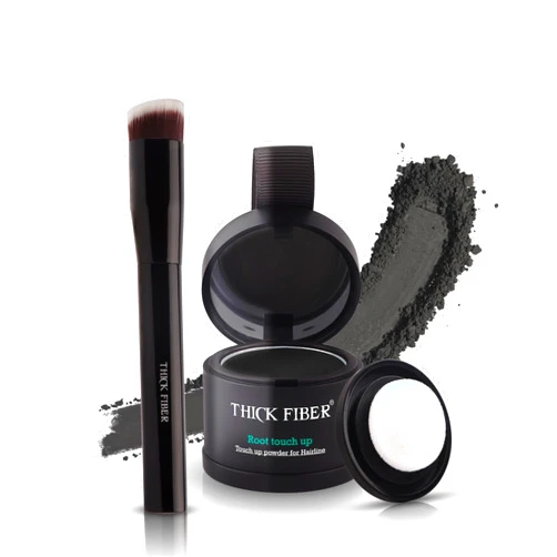 THICK FIBER Root Touch Up Powder - Water & Sweat Resistant Hair Loss Concealer Set for Thinning Hair Women, Includes Brush (Black)