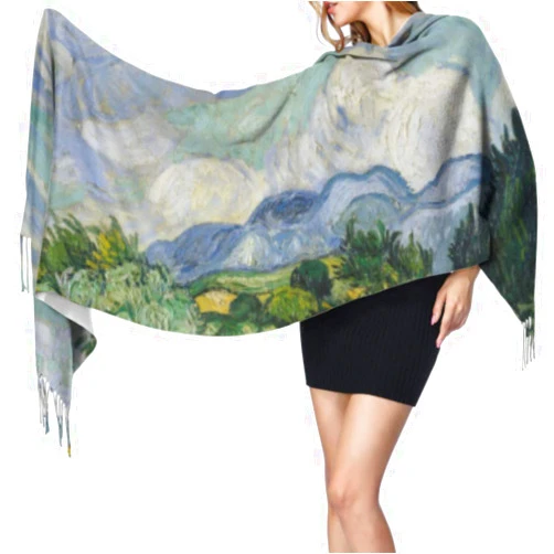 WUTMVING Van Gogh Art Tree Wheat Field Soft Cashmere Scarfs For Women Womens Cashmere Scarf Fringe Wrap Scarf 77