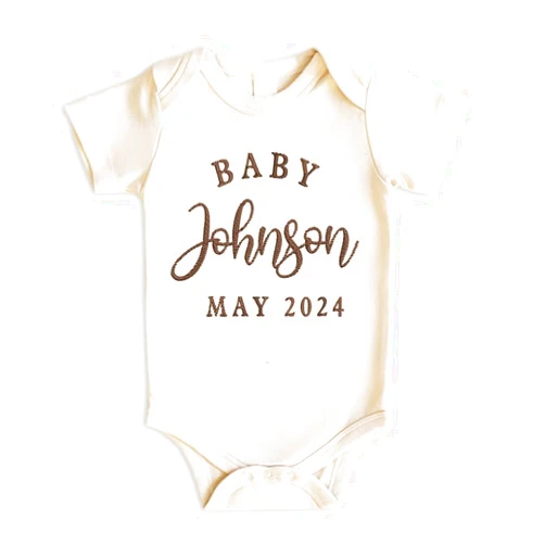 LullabyMall Custom Embroidered Name Baby Onesie, Baby Announcement Bodysuit, Baby Newborn Bodysuit, First Mothers Day 1
