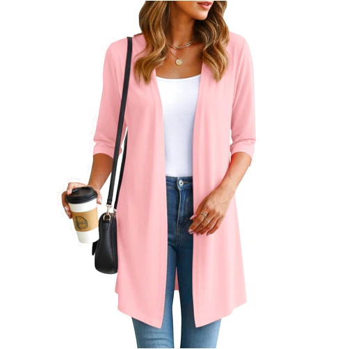 YSYOKOW Womens Open Front Long Cardigan 3/4 Sleeve Lightweight Knit Cardigan Casual Layering Spring Summer