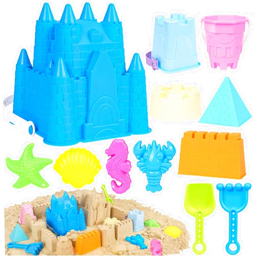 FUSPWEAO Beach Toys Sand Toys for Kids, Sand Castle Toys for Beach with Sand Castle Bucket, Sand Molds, Shovel and Rake, Sand Castle Kit, Sandbox Toys for Toddlers, Travel Beach Toys for Kids 3-10