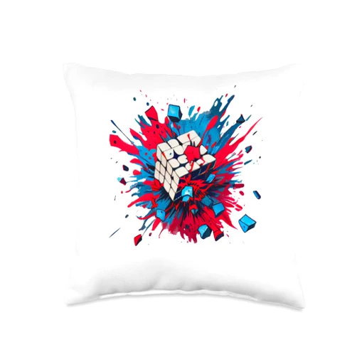 The Melting Cube - Competitive Speed Cubing Merch Puzzle Exploding Speed Cubing 80's Youth Vintage Math Throw Pillow, 16x16, Multicolor