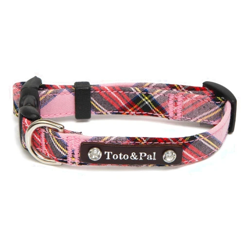 Toto & pal Toto&Pal Royal Tartan Plaid Collar (with Swarovski) Pink 15mm
