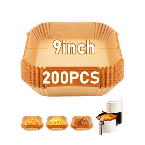 JOYIT 200 Pcs Air Fryer Liners – 9 in Square Non-Stick Air Fryer Disposable Paper liner, Unbleached Oil-proof Airfryer Liners, Natural Air Fryer Parchment Paper Liners for Fryers Frying Pan Microwave Oven