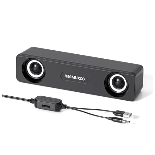 HEGMUXCO Compact PC Speakers for Desktop - 10W Wired Stereo Speaker with Volume Control Knob, USB Powered, 3.5mm Audio Input, Laptop Expertly Tuned Computer Soundbar with Deep Bass for Office, Home, and Gaming