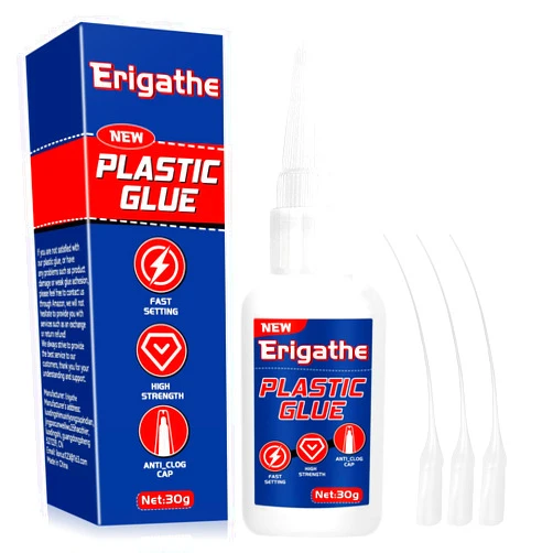 Erigathe Super Glue for Plastic, Plastic Glue Heavy Duty, Plastic to Plastic Glue for Bonding Plastic and Other Materials, Super Instant Glue for Plastic, Acrylic, Model (Plastic Glue, 30 Grams * 1 Pack)