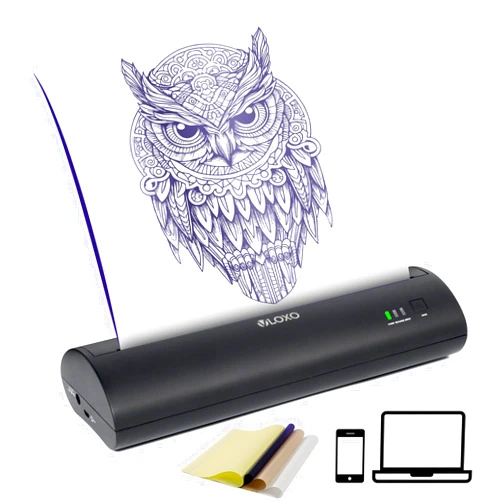 VLOXO Thermal Transfer Tattoo Printer, Cordless Portable Tattoo Machine Rechargeable Thermal Stencil Copier Compatible with iOS & Android Phone with 10pcs Tattoo Transfer Paper