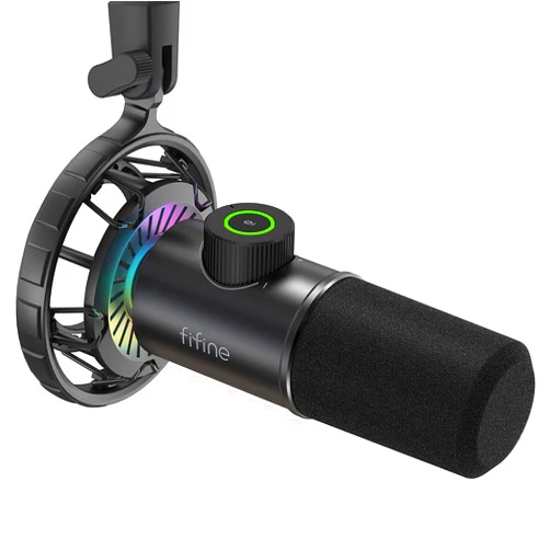 FIFINE USB Gaming Microphone, RGB Dynamic Mic for PC, with Tap-to-Mute Button, Plug & Play Cardioid Mic with Headphone Jack for Streaming, Podcast, Twitch, YouTube, Discord- K658