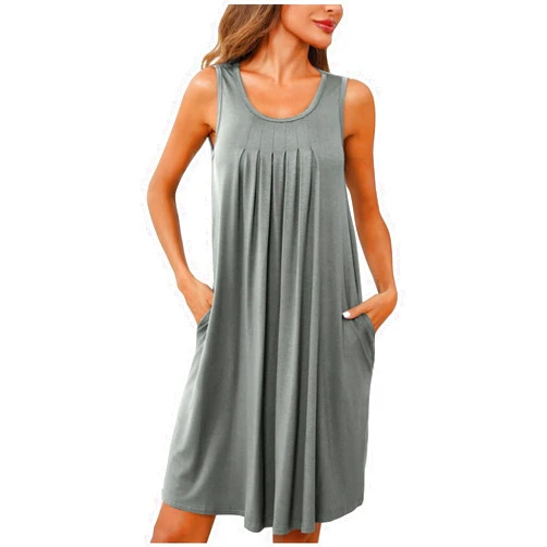8QIDA Women Casual Loose Sun Dress Ladies Fashion Casual Loose Solid Color with Pocket Women's Vintage Polka Dress