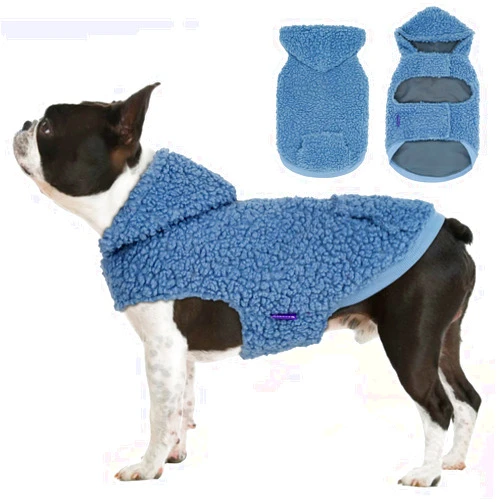 cyeollo Sherpa Dog Hoodie Waterproof Coat for Dogs Windproof Cozy Winter Clothes Cold Weather Coats with Pocket Reversible Sweatshirt Fuzzy Winter Vest for Small Dogs Pet Apparel, Blue