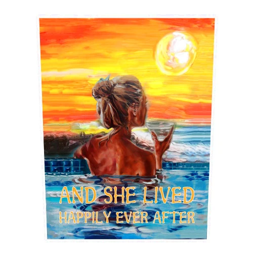 AMERICAN LUXURY GIFTS She Lived Happily Ever After - Inspirational Wall Decor 8x10 Unframed, Tropical Sunset Motivational Wall Art Print for Home, Bedroom, Office, Studio, and Spa Decor