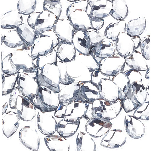 FINGERINSPIRE 80 Pcs 25x18mm Extral Large Flat Back Teardrop Acrylic Self-Adhesive Rhinestone Gems Stick with Container Crystals Bling Sticker Acrylic for Costume Making Cosplay Jewels Crafts