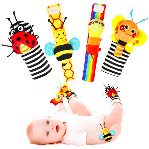 Infinno Baby Wrist Rattle Socks and Foot Finder Set, Perfect Baby Toys for 0-12 Months Newborn Boys and Girls As Baby Shower Gifts, Garden Bug Series