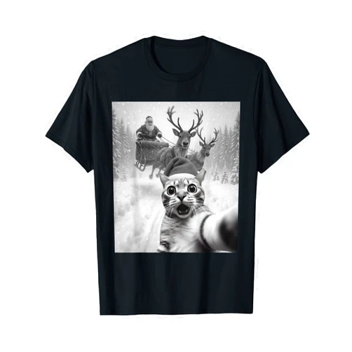 Funny Cat Selfie Santa Merry Christmas Holiday Funny Cat Selfie Santa Merry Christmas Xmas Pajamas Holiday T-Shirt