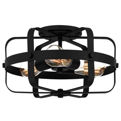 Quoizel QFL5592MBK Morehouse Industrial Medium Flush Mount Ceiling Light, 3-Light 225 Total Watts, 8