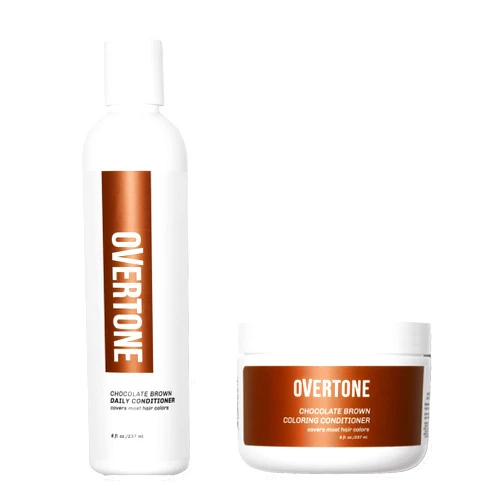 oVertone Haircare Chocolate Brown Healthy Duo - Semi-Permanent Color Depositing Conditioner & Daily Conditioner Set - Cruelty-Free Hair Color w/Shea Butter & Coconut Oil (Chocolate Brown)