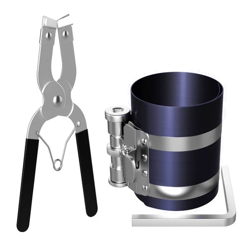 Moker Piston Ring Compressor Tool,Car Engine Piston Ring Installer Removal Kit，Adjustable Sizes From 2-1/8 Inches To 7 Inches (53mm - 175mm) with Piston Installer Plier