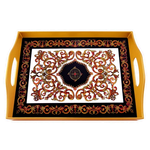 Ducoteduparc Breakfast tray - Classic Empire Black and White Design - Rectangular Hand Painted Glass Tray with Gold Aluminium Frame