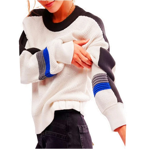 WINSASI Crewneck Sweater Women Cozy Long Sleeve Ribbed Knit 2024 Fall Colorblock Pullover Sweaters Top Trendy Outfits