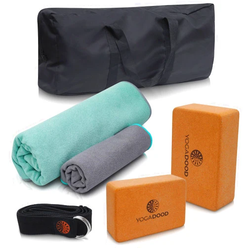 Yoga Dood Premium Yoga Starter Kit for Women and Men - Perfect for Home Workouts - Yoga Kit includes Yoga Strap, CORK BLOCKS Set and Towels - Yoga Equipment Set for Beginners who Already Have a Yoga mat