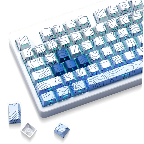 HITIME XVX PBT Keycaps - Side Print Keycaps, Shine Through Custom Key caps 75 Percent, Topographic Keycap Set Dye Sub & Double Shot, 135 Keys Cherry Profile Keyboard Keycap for Mechanical Keyboard, Blue