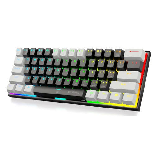 E-YOOSO 60% Wired Mechanical Gaming Keyboard, RGB Backlit Ultra-Compact 61 Keys Hot Swappable Mini Waterproof Wired Office Keyboard with Blue Switches for Windows, Mac OS Gamers (Black Grey)