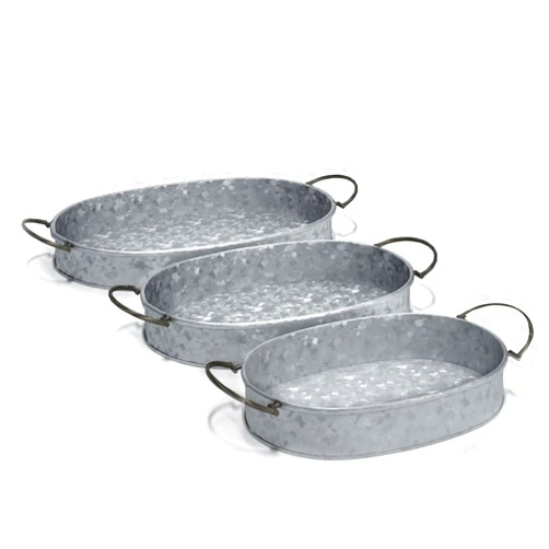 Barnyard Designs Set of 3 Metal Nesting Decor Trays, Round Decorative Rustic Farmhouse Metal Tray Décor for Centerpiece Ottoman, Living Room, Bathroom, Large: 15.75