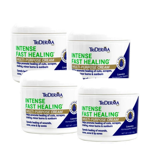 TriDerma Intense Fast Healing Cream for Sores, Cuts, Scrapes, Cracked Hands, Rashes and Hard-to-Heal Skin Irritations, Therapeutic Skin Care Pack of 4